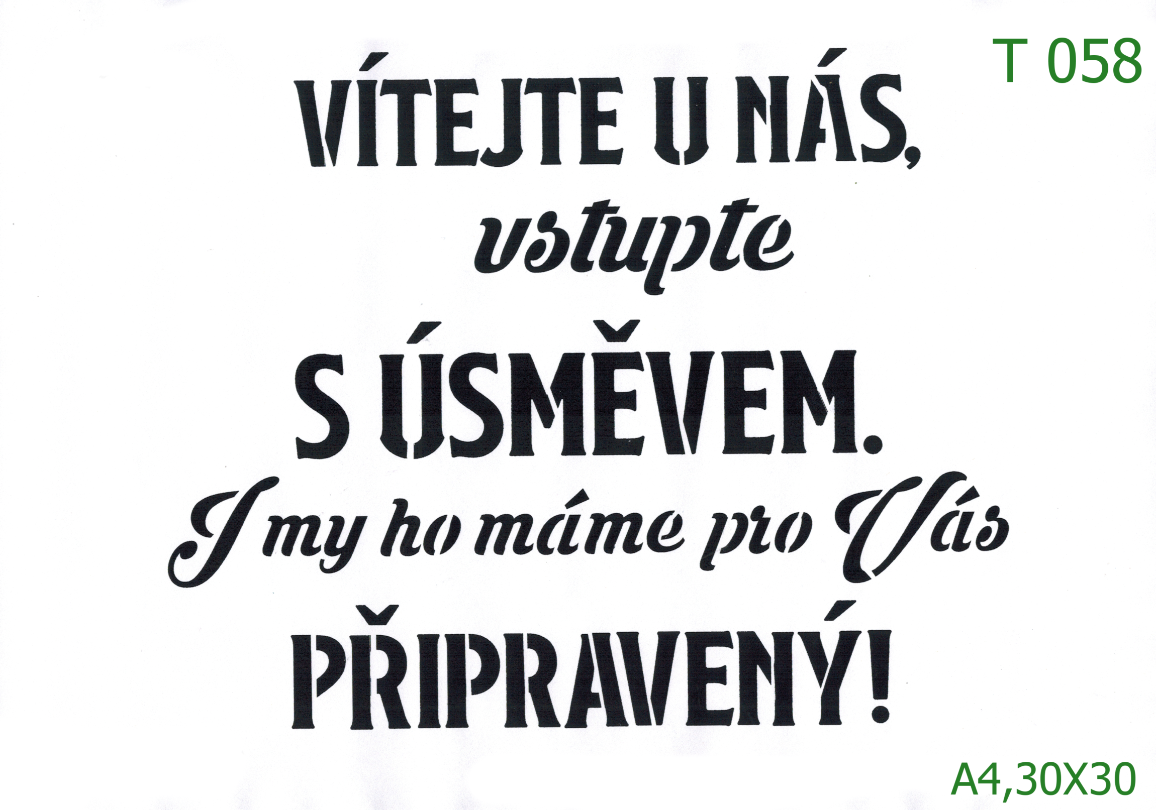 Plastová šablona pro malování - České nápisy - Uvítací nápis s ornamentem (T058)