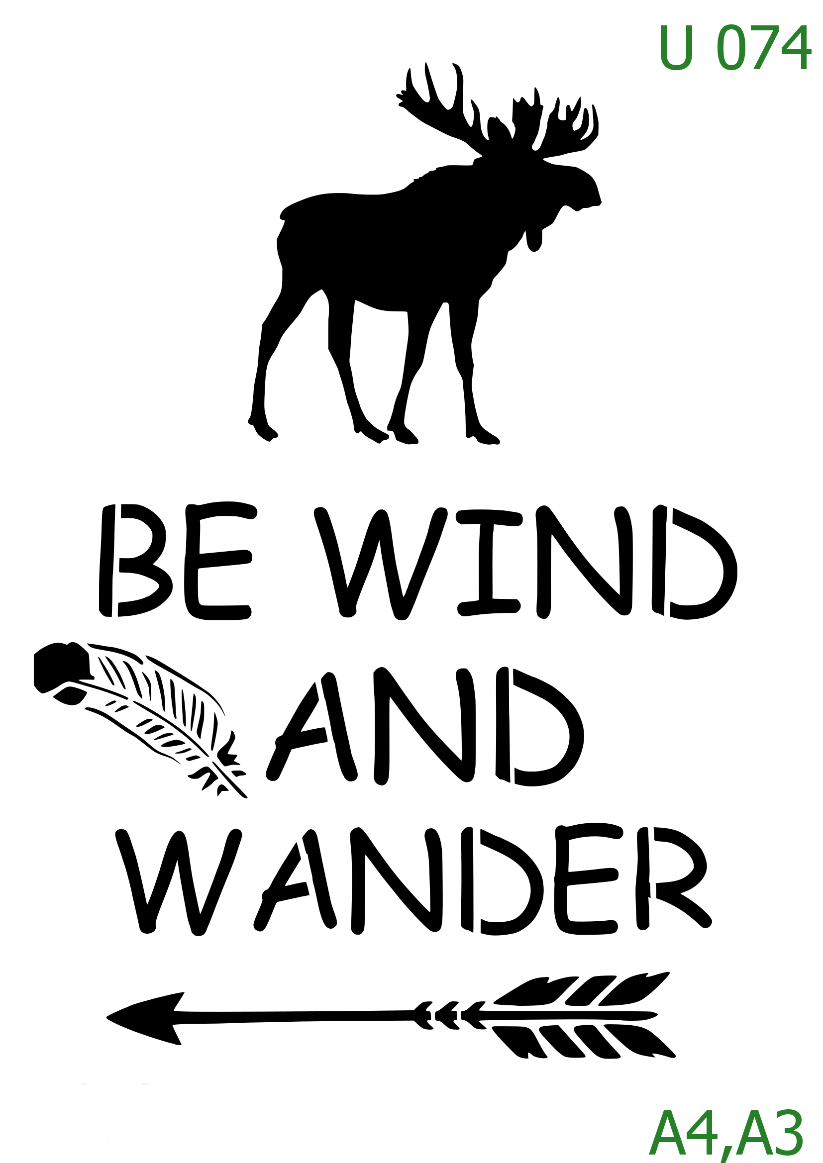 Plastová šablona pro malování - Cizí nápisy - Lesní motiv s losem Be wild and wander (U074)