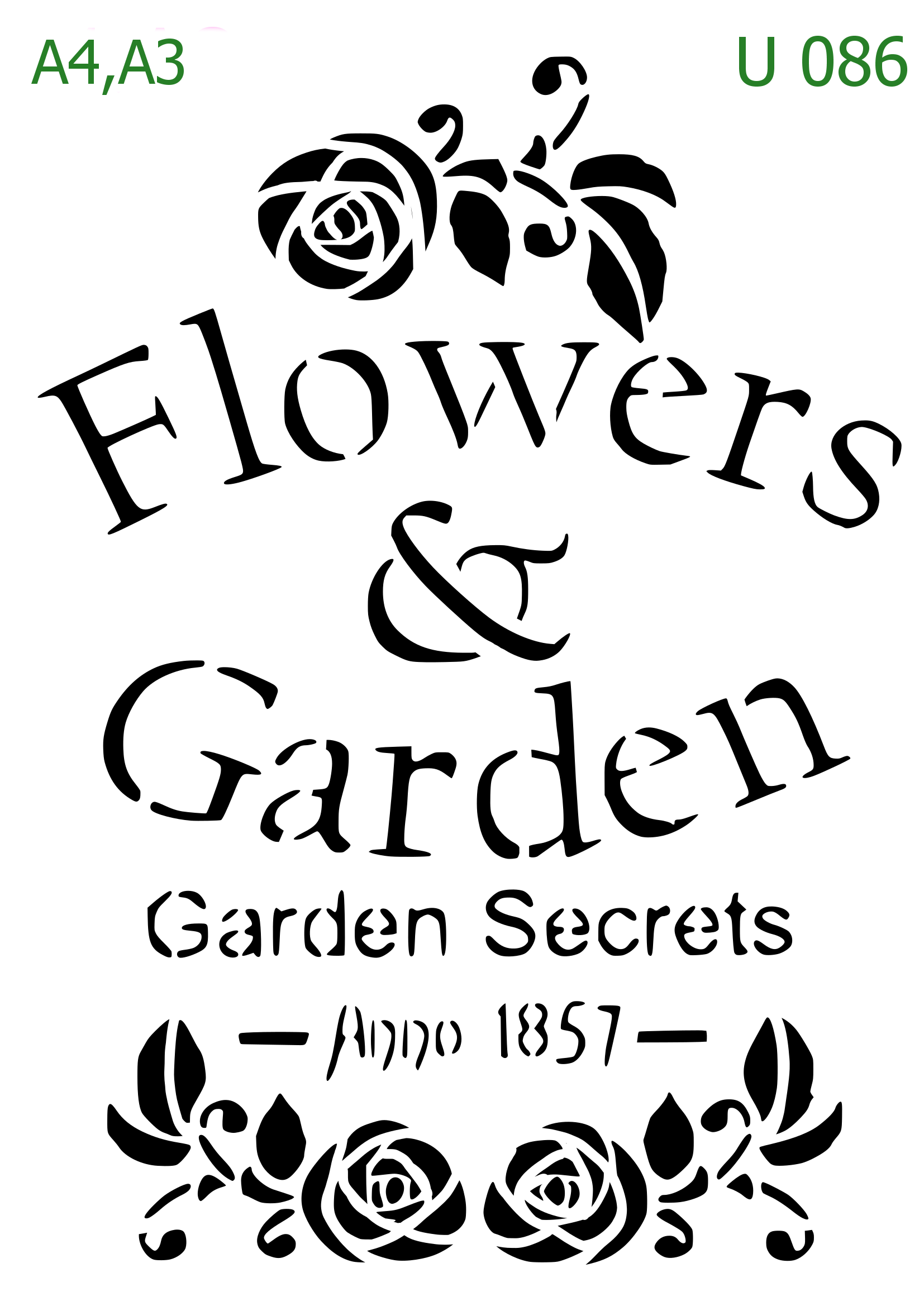 Plastová šablona pro malování - Cizí nápisy - Květinový štítek Flowers & Garden (U086)