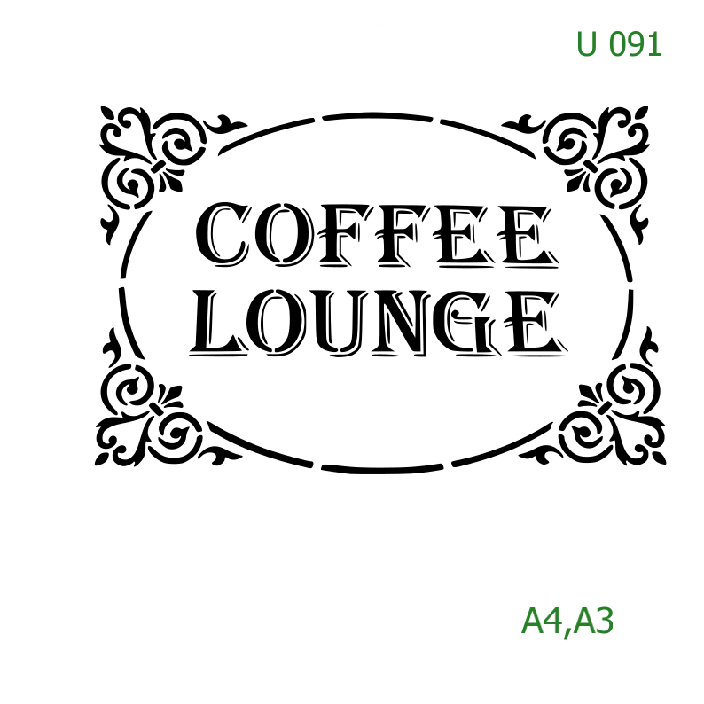 Plastová šablona pro malování - Cizí nápisy - Ozdobný rámeček Coffee Lounge (U091)