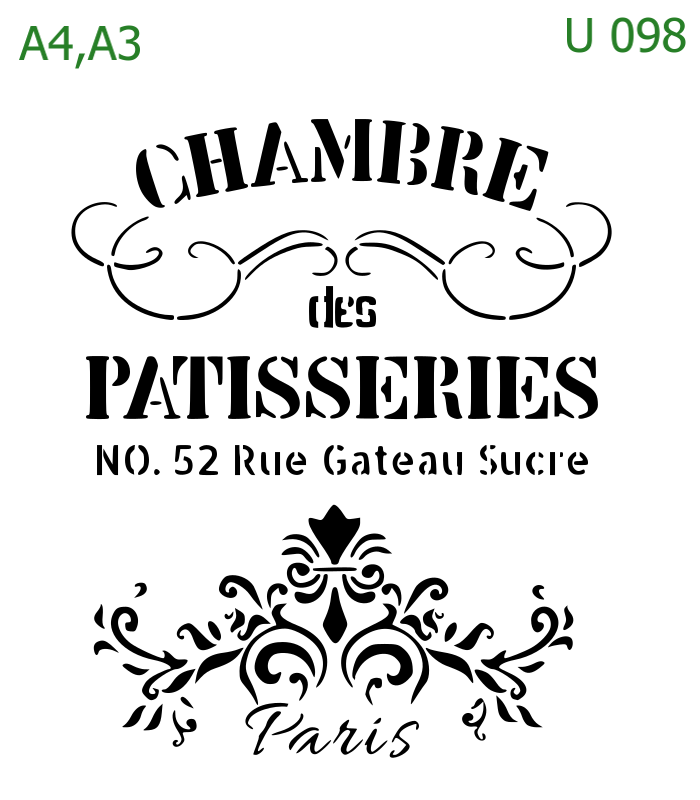 Plastová šablona pro malování - Cizí nápisy - Nápis Chambre des Pâtisseries (U098)