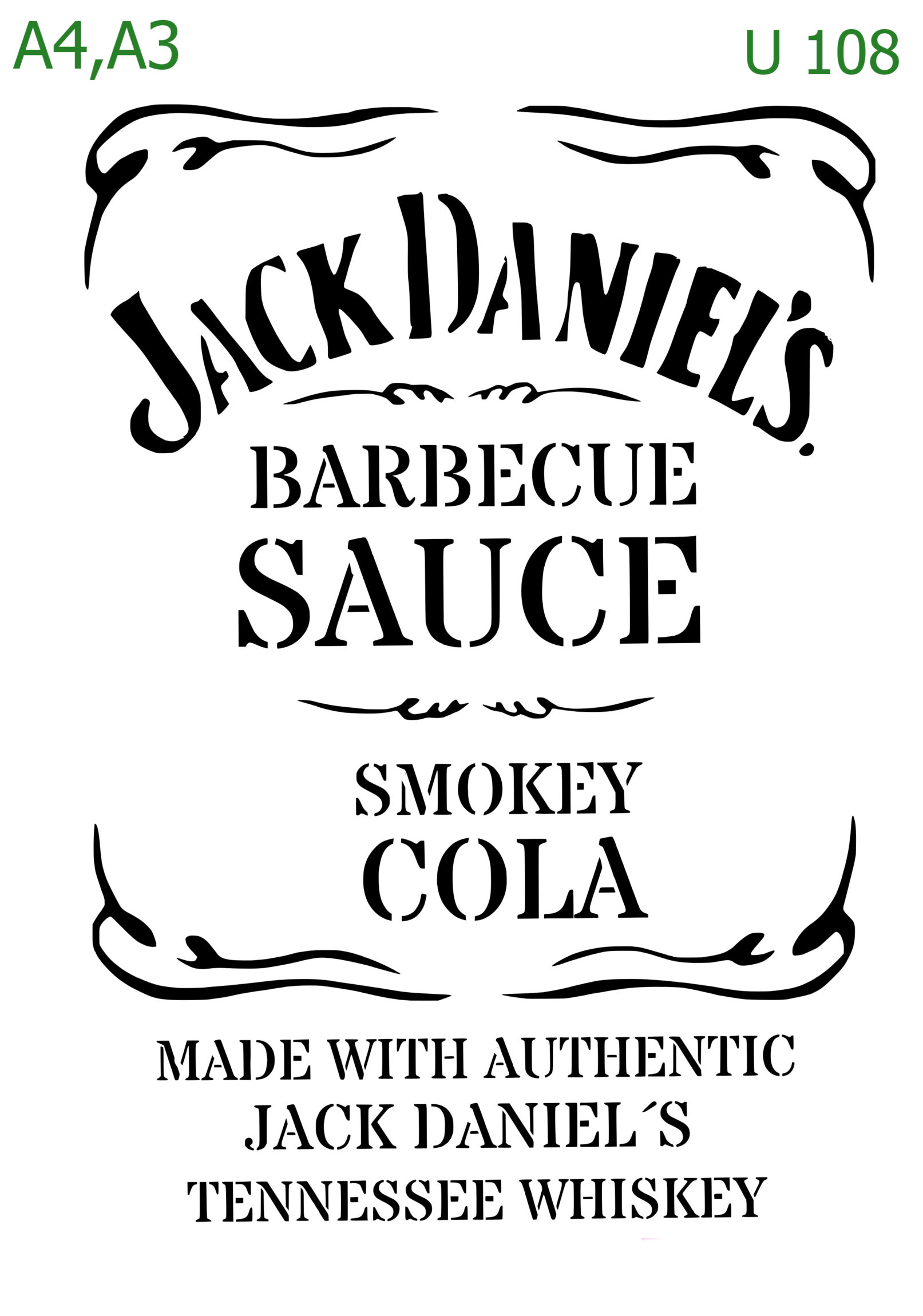 Plastová šablona pro malování - Cizí nápisy - Štítek Jack Daniels Barbecue Sauce první verze (U108)