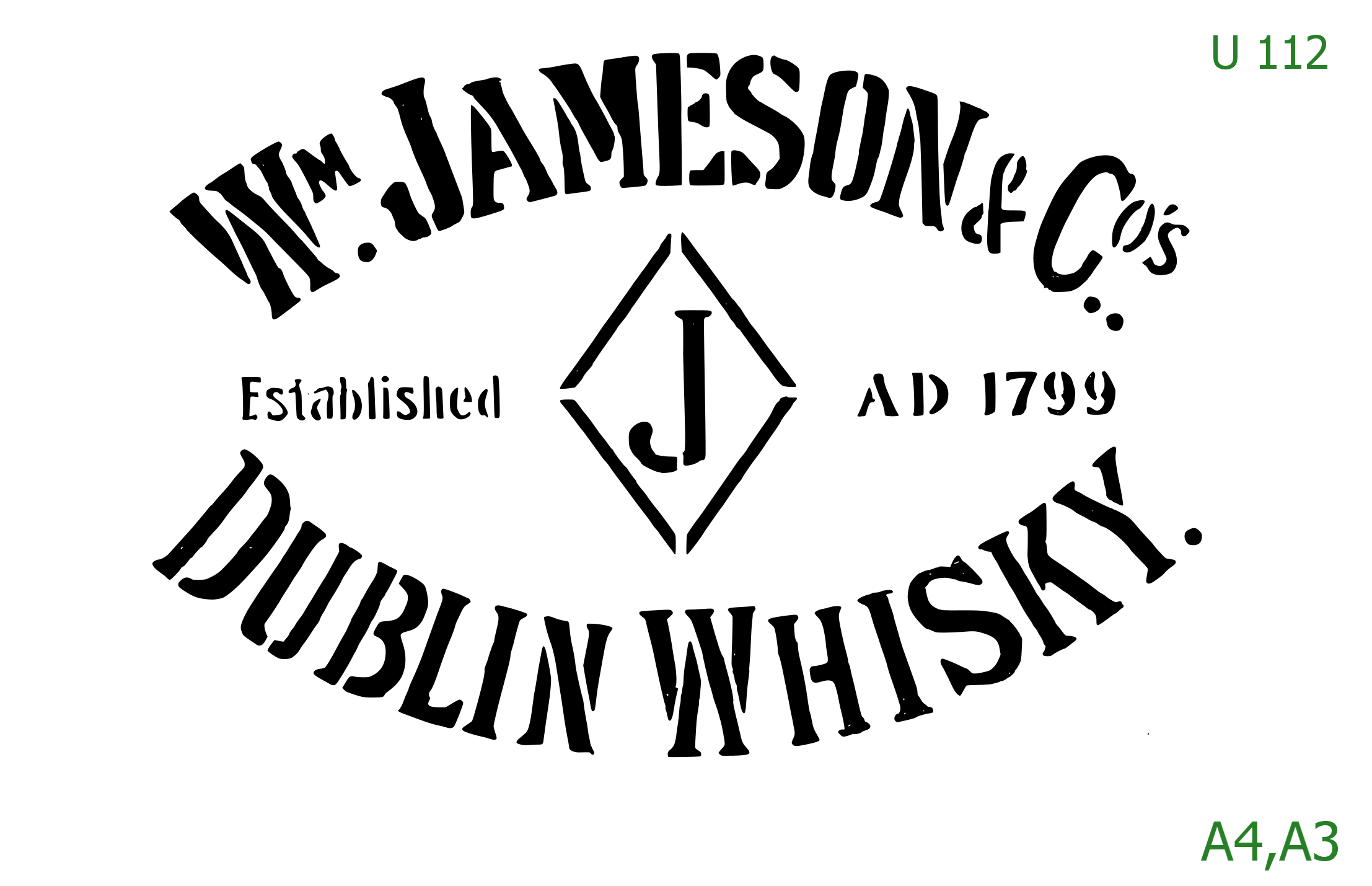 Plastová šablona pro malování - Cizí nápisy - Ozdobný nápis W. Jameson Dublin Whisky (U112)