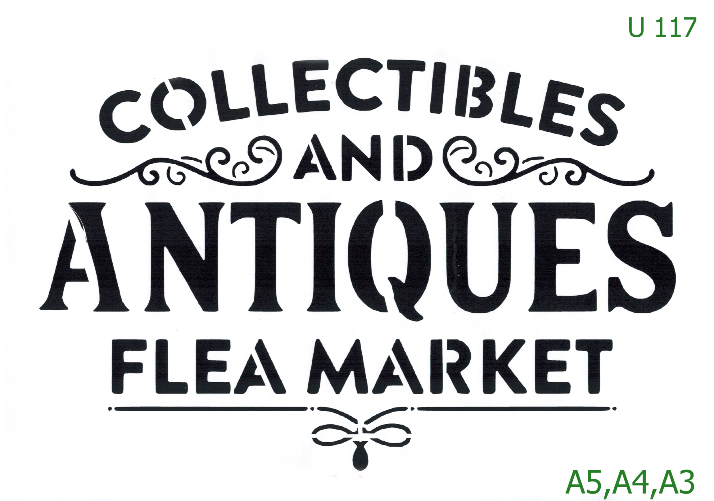 Plastová šablona pro malování - Cizí nápisy - Nápis Collectibles and Antiques Flea Market (U117)