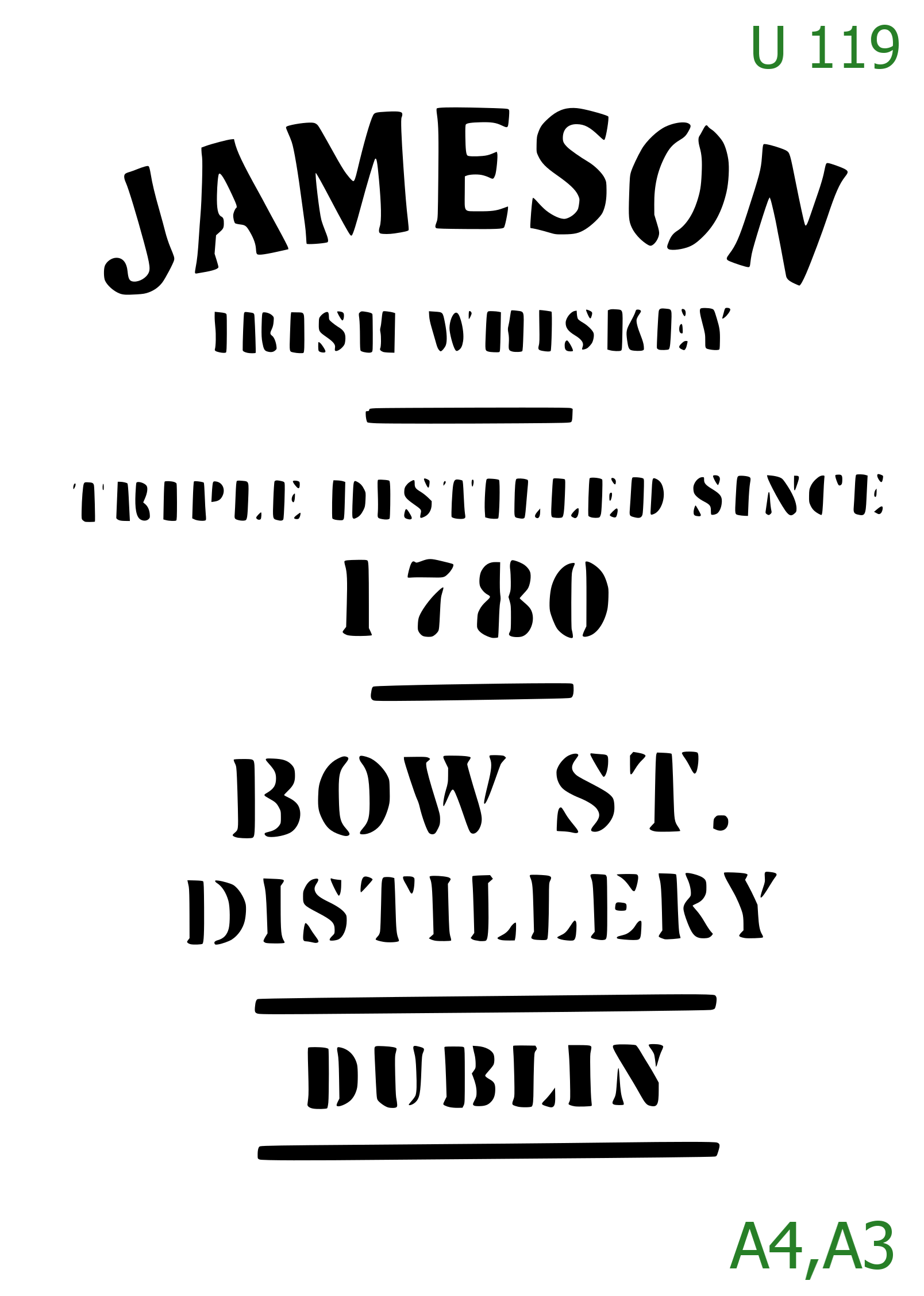 Plastová šablona pro malování - Cizí nápisy - Štítek Jameson Irish Whiskey (U119)