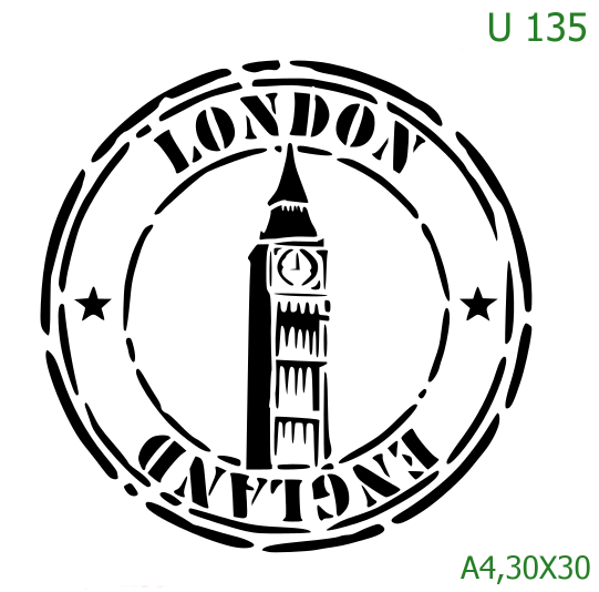 Plastová šablona pro malování - Cizí nápisy - Kulaté logo London England s Big Benem (U135)