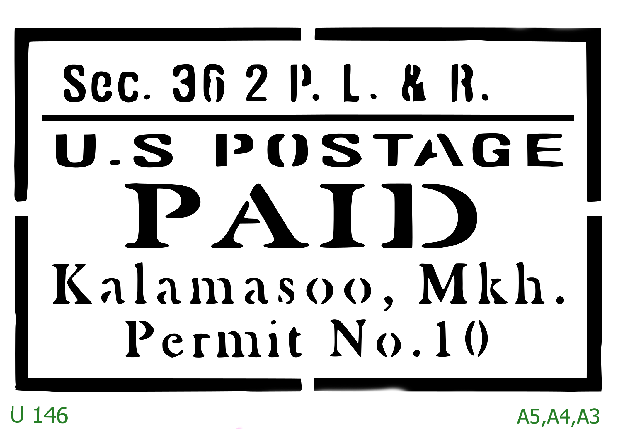 Plastová šablona pro malování - Cizí nápisy - Poštovní štítek U.S. Postage Paid (U146)