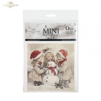 Rýžový papír 15x15 cm - Děti v zimě 6 ks mini set