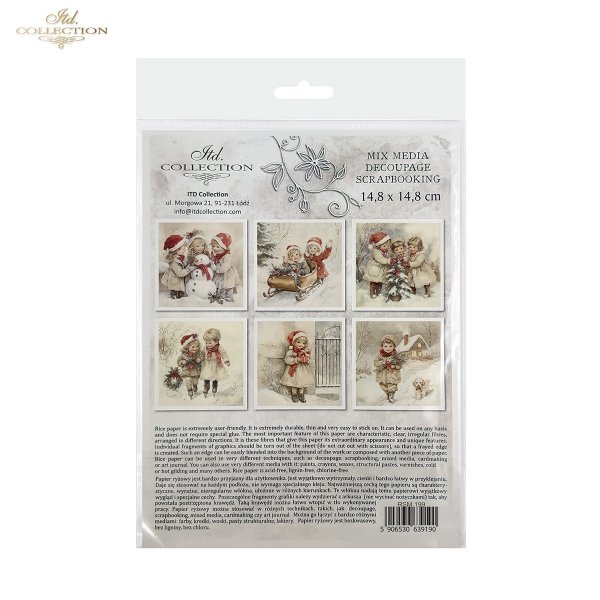 Rýžový papír 15x15 cm - Děti v zimě 6 ks mini set - Obrázek 9