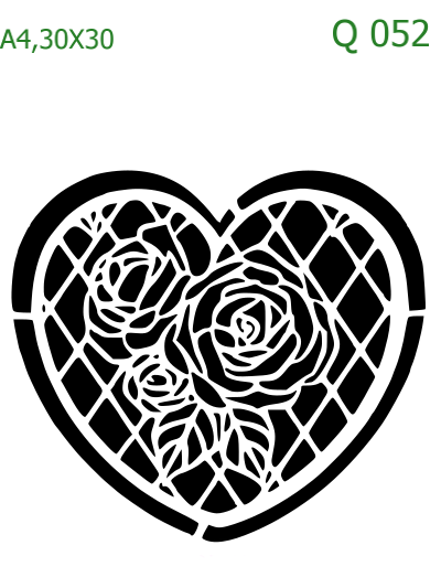 Plastová šablona pro malování - Srdce a věnečky - Srdce s růží (Q052)