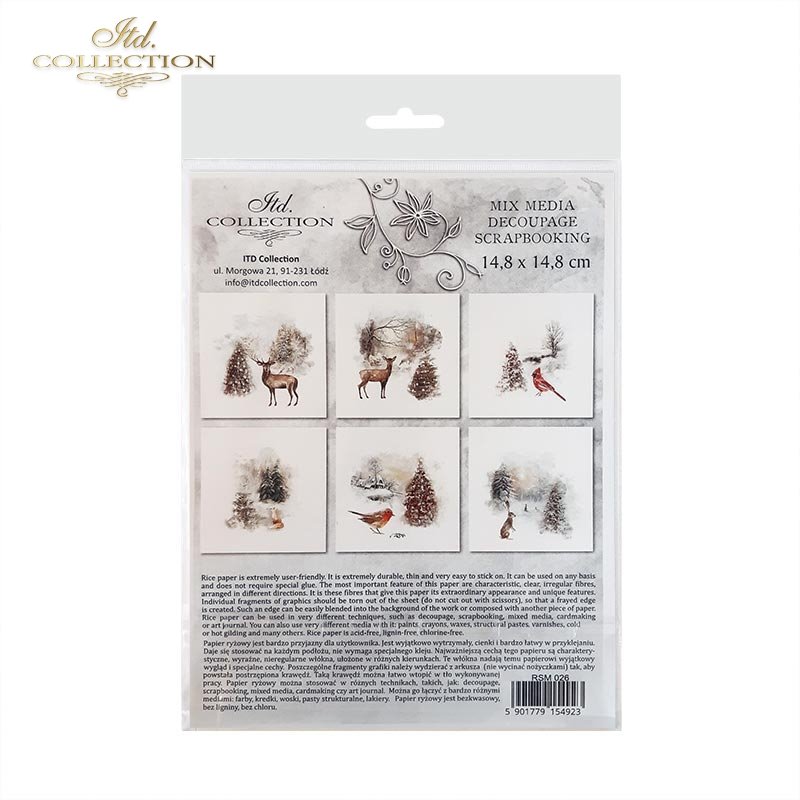 Rýžový papír 15x15 cm - Vánoce, zvířata 6 ks mini set - Obrázek 2