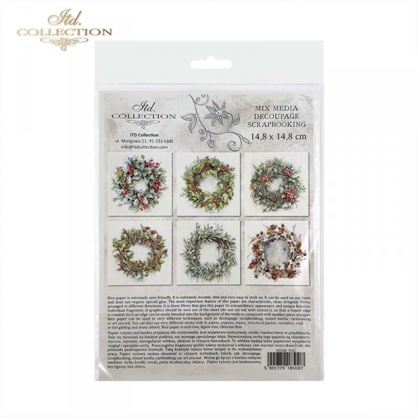 Rýžový papír 15x15 cm - Vánoční věneček 6 ks mini set - Obrázek 2