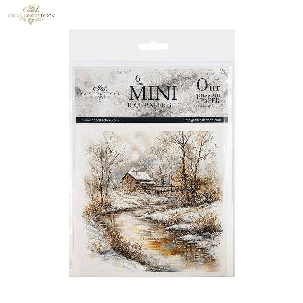Rýžový papír 15x15 cm - Zimní krajina 6 ks mini set