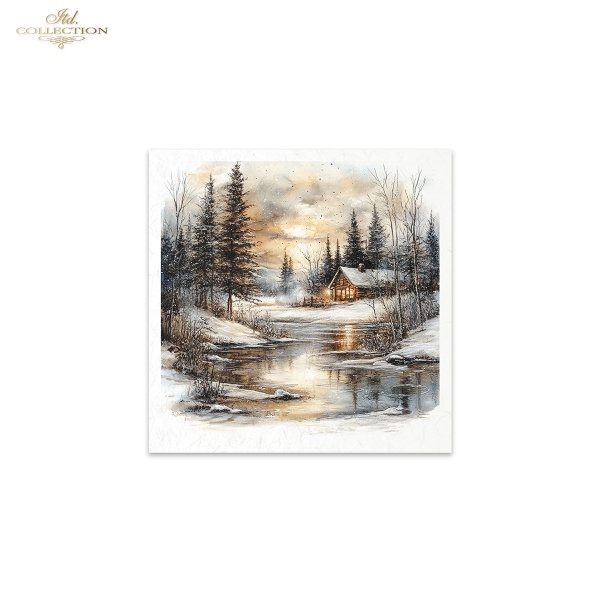 Rýžový papír 15x15 cm - Zimní krajina 6 ks mini set - Obrázek 5