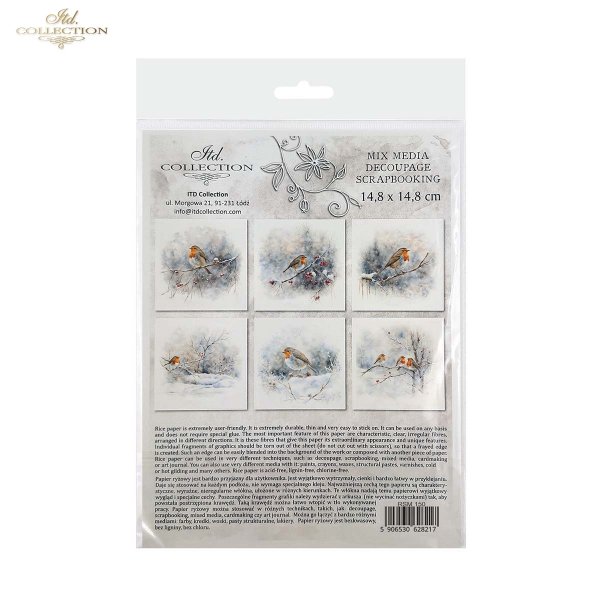 Rýžový papír 15x15 cm - Ptáčci v zimě 6 ks mini set - Obrázek 2