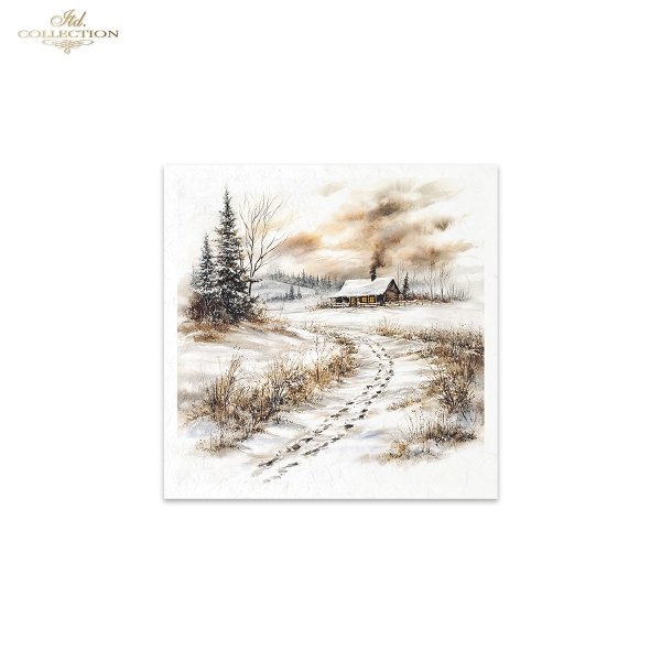 Rýžový papír 15x15 cm - Zimní krajina 6 ks mini set - Obrázek 8