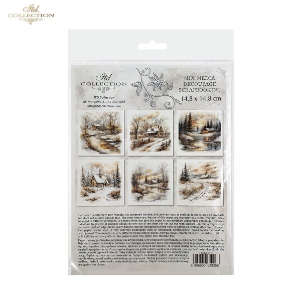 Rýžový papír 15x15 cm - Zimní krajina 6 ks mini set - Obrázek 2