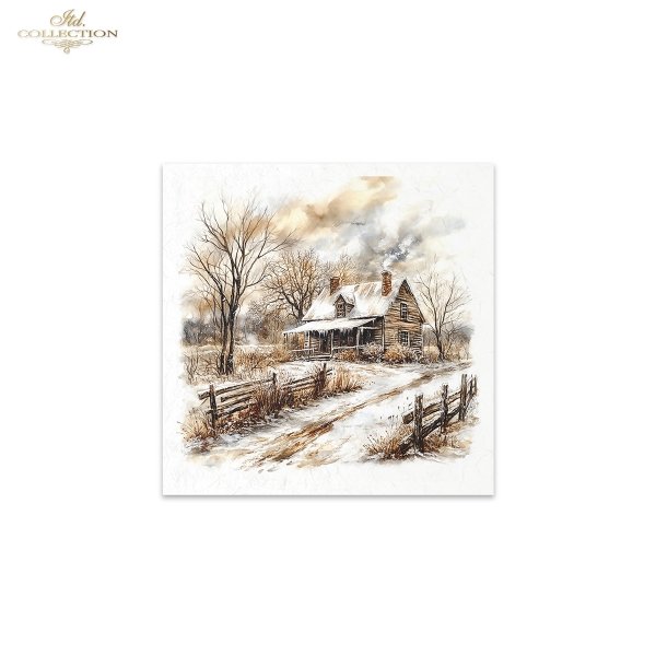 Rýžový papír 15x15 cm - Zimní krajina 6 ks mini set - Obrázek 4