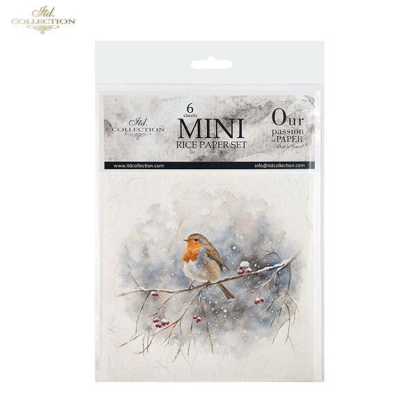 Rýžový papír 15x15 cm - Ptáčci v zimě 6 ks mini set