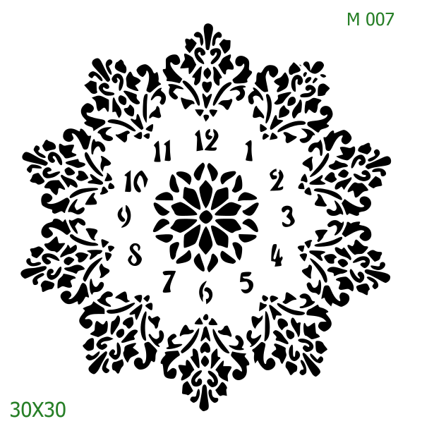 Plastová šablona pro malování - Hodiny - Orientální mandala (M007)