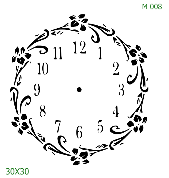 Plastová šablona pro malování - Hodiny - Květinové hodiny s lístky (M008)
