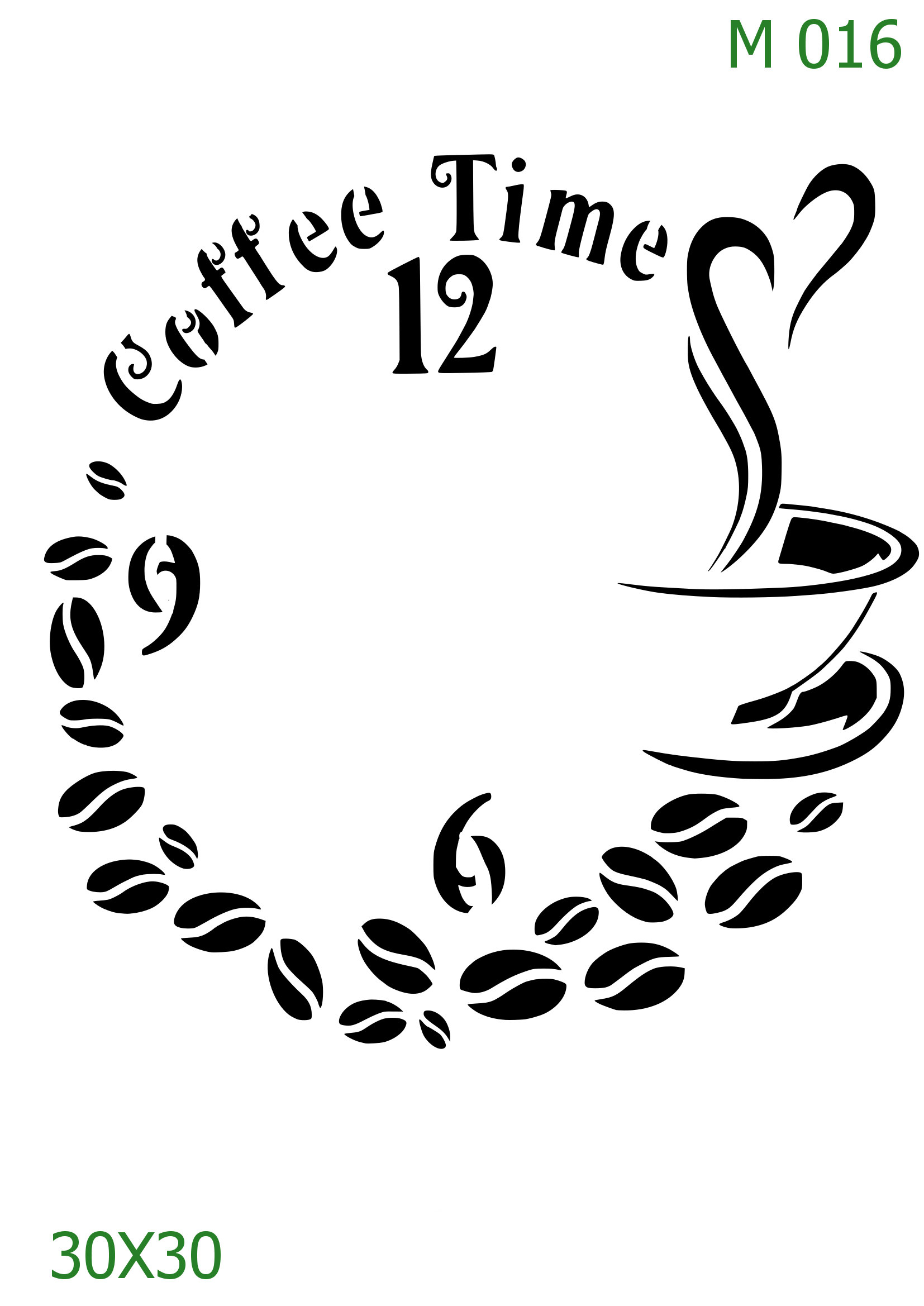 Plastová šablona pro malování - Hodiny - Ciferník z kávy (M016)