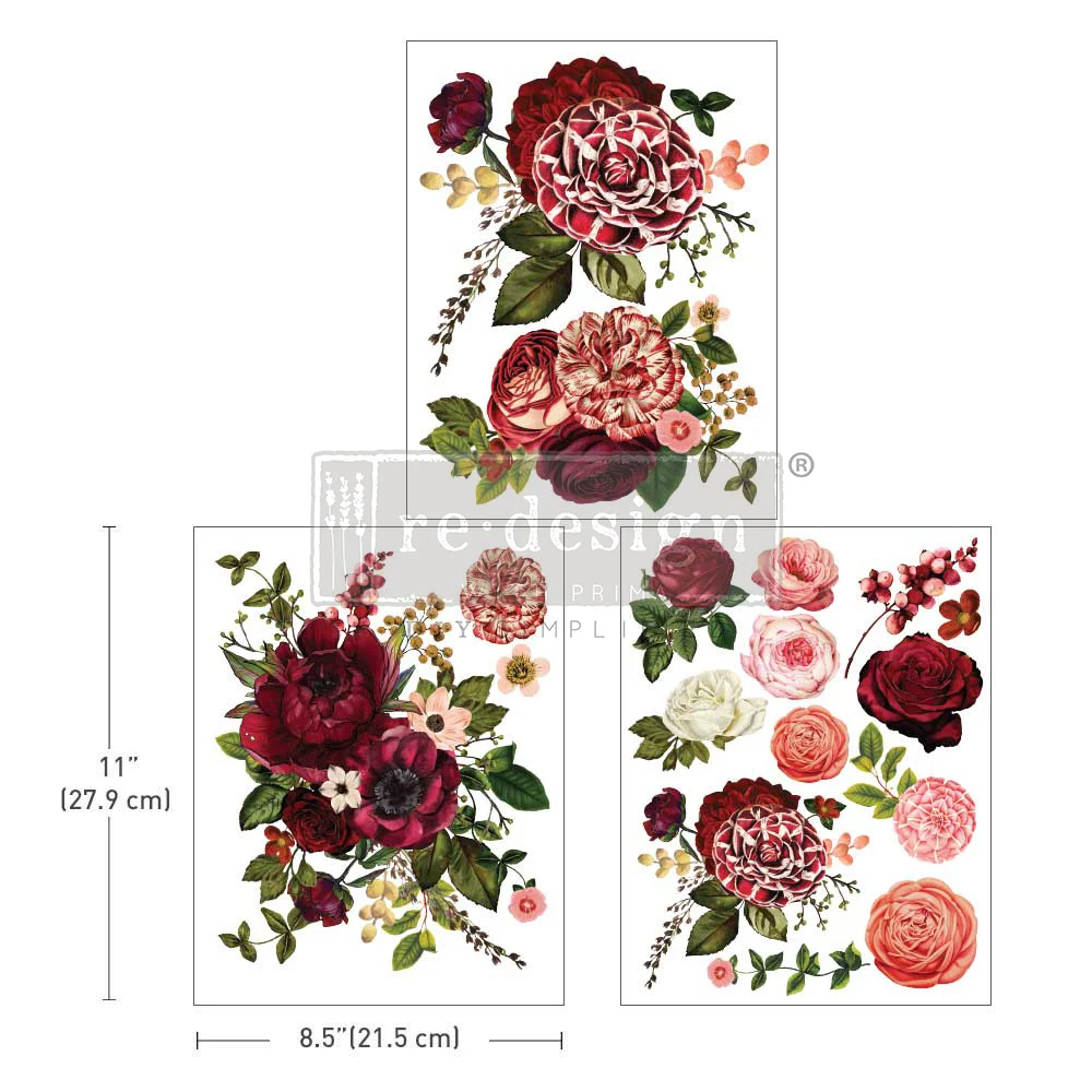 Transfer na nábytek ReDesign with Prima - Burgundy Love A4, 3 listy