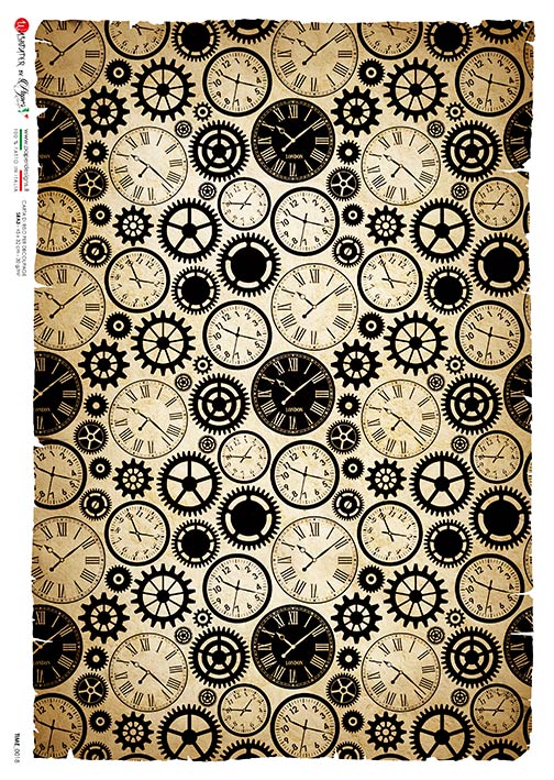 Rýžový papír na decoupage - A4 - Hodiny (Time) 0018