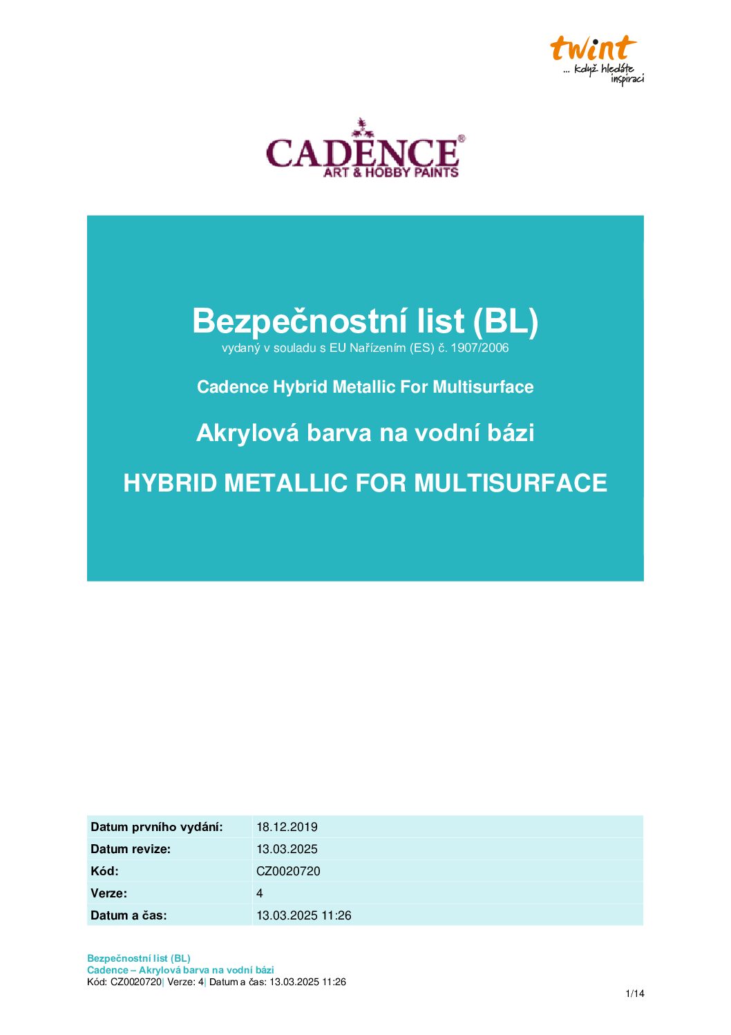 Metalická barva Cadence Hybrid Metalic, 70 ml - antique gold, antická zlatá - Obrázek 2