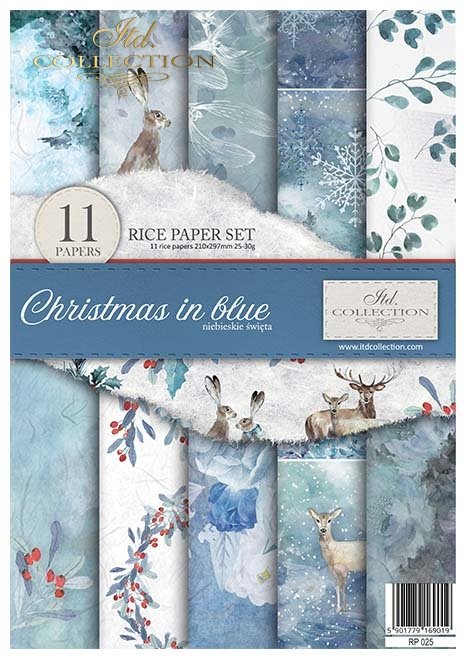 Rýžový papír 11 ks A4 - Christmas in blue - RP025