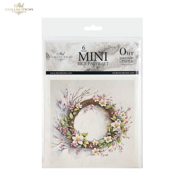 Rýžový papír 15x15 cm - Květinový věnec 6 ks mini set - RSM121