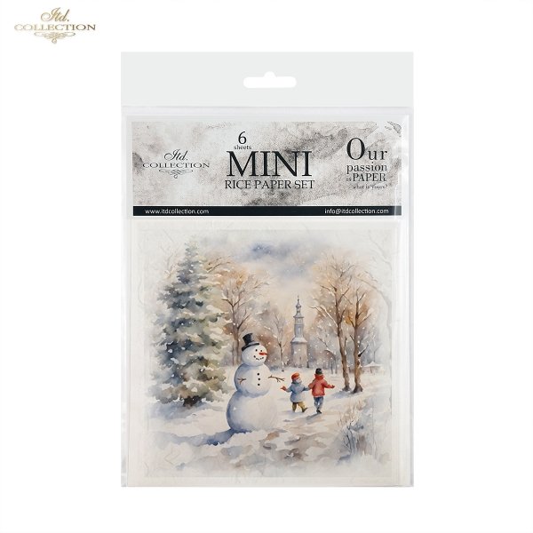 Rýžový papír 15x15 cm - Děti a sněhulák 6 ks mini set - RSM129