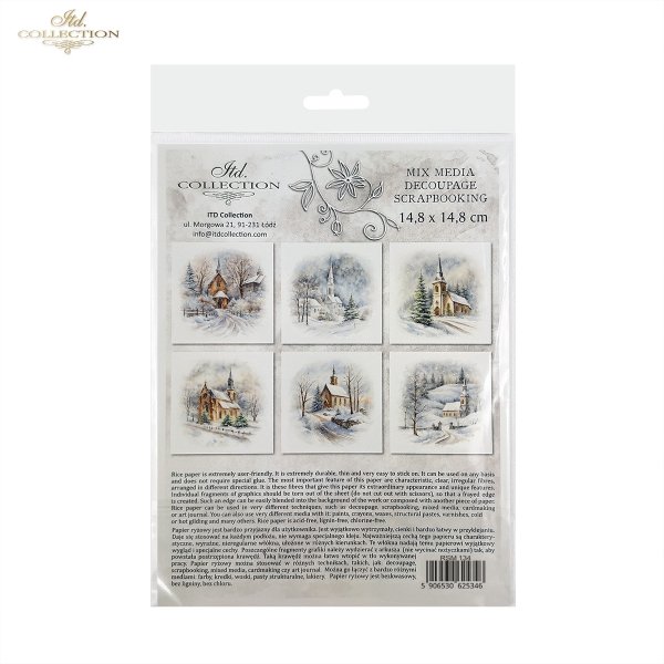 Rýžový papír 15x15 cm - Zasněžený kostel 6 ks mini set - RSM134 - Obrázek 8