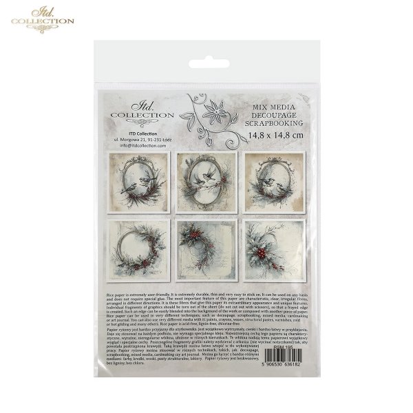 Rýžový papír 15x15 cm - Květinový věnec s ptáčky 6 ks mini set - RSM195 - Obrázek 8