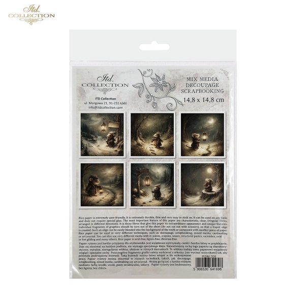 Rýžový papír 15x15 cm - Myšky v zimě 6 ks mini set - RSM208 - Obrázek 8