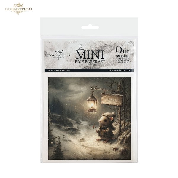 Rýžový papír 15x15 cm - Myšky v zimě 6 ks mini set - RSM208