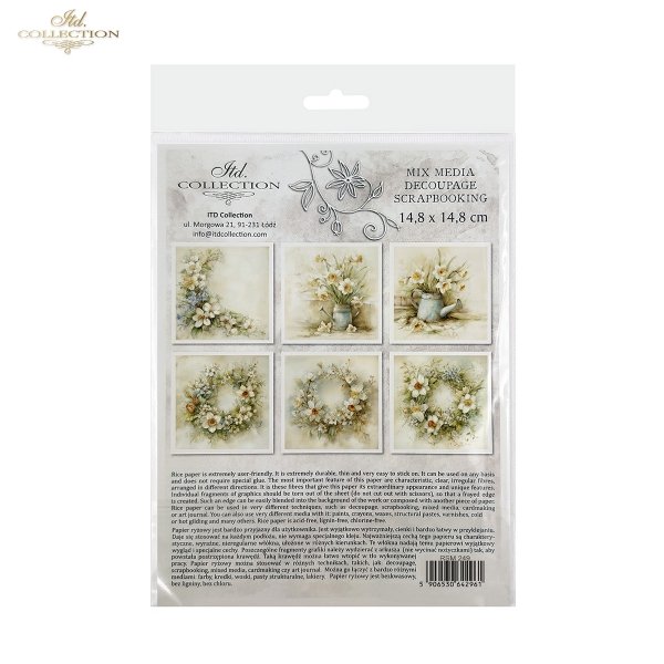 Rýžový papír 15x15 cm - Květiny 6 ks mini set - RSM249 - Obrázek 2