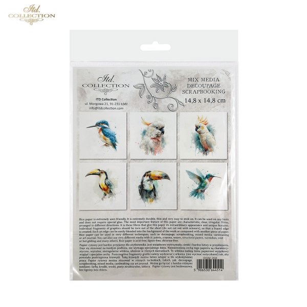 Rýžový papír 15x15 cm - Ptáčci 6 ks mini set - RSM268 - Obrázek 2
