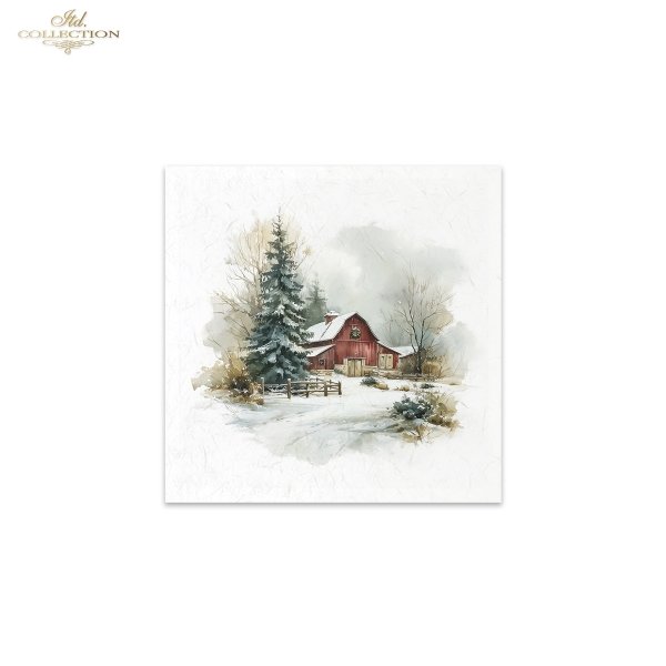 Rýžový papír 15x15 cm - Zima a vesnice 6 ks mini set - RSM288 - Obrázek 4