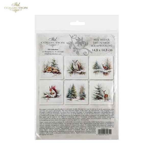 Rýžový papír 15x15 cm - Zvířata a zima 6 ks mini set - RSM294 - Obrázek 2