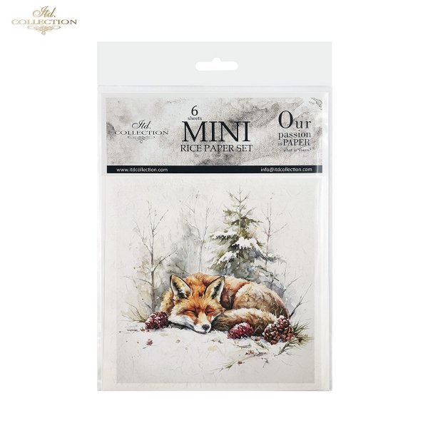 Rýžový papír 15x15 cm - Zvířata a zima 6 ks mini set - RSM294