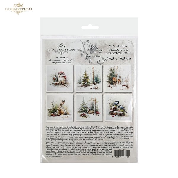 Rýžový papír 15x15 cm - Zvířata a zima 6 ks mini set - RSM295 - Obrázek 2