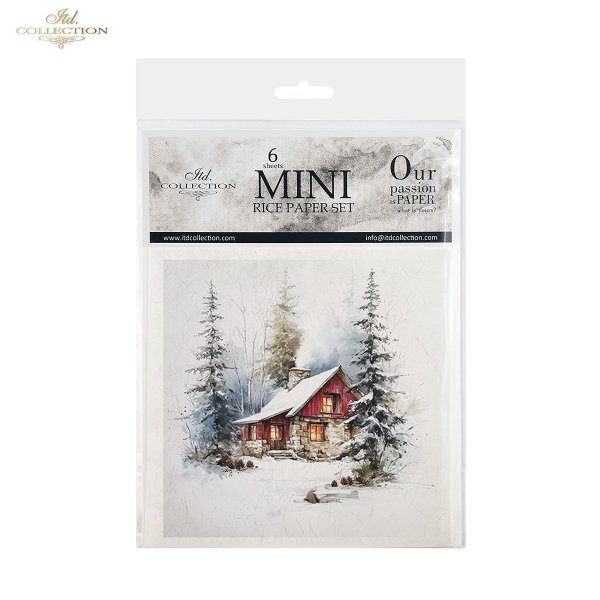 Rýžový papír 15x15 cm - Stromy a chata 6 ks mini set - RSM297