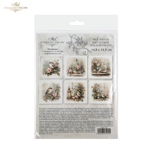 Rýžový papír 15x15 cm - Ptáčci 6 ks mini set - RSM307 - Obrázek 2