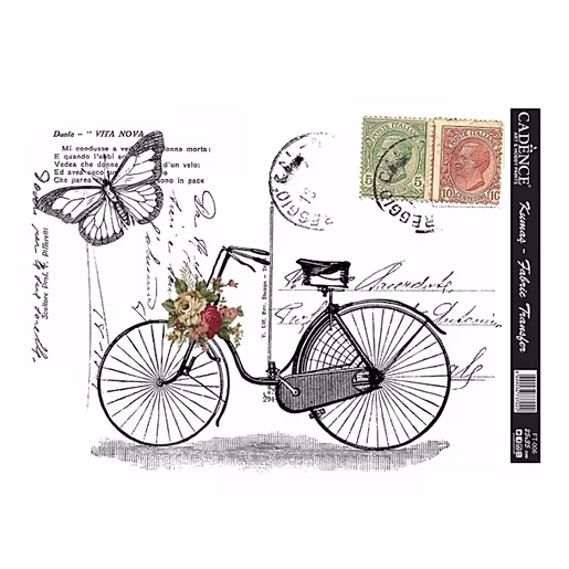 Transferový obrázek na textil Cadence, 25x35 cm - Kolo a poštovní znánky - FT-006