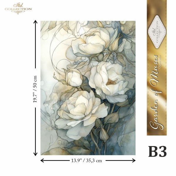 Rýžový papír B3 - Bílé květiny s modrým - FP0047